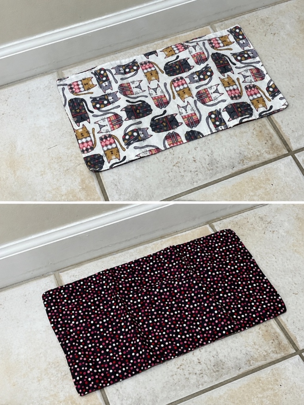 Handmade Reversible Cat Feeding Mat | Kitty Bowl Placemat 16”x9“